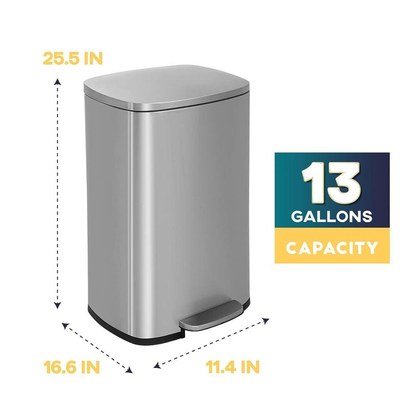 FDW 13 Gallon Stainless Steel Step Kitchen Trash Can with Lid, Fingerprint-Proof for Indoor(Silver)