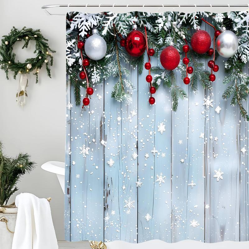 Christmas Themed Shower Curtain, 1 Count Waterproof Shower Curtain with 12 Hooks, Bathroom Decor Supplies for Home Hotel Salon Dormitory