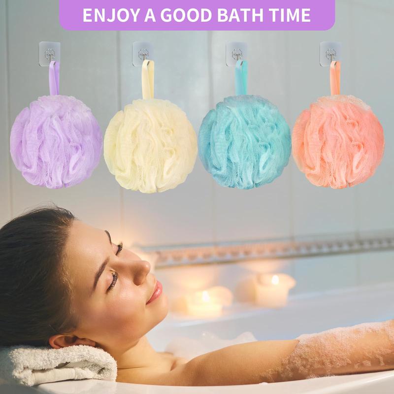 Bath Loofah Sponge Body Scrubber Shower Sponge Exfoliating Mesh Pouf Shower Ball Bath Sponges for Women and Men Bathing Accessories (4Pack 50G Colorful) 4Pack 50G Colorful