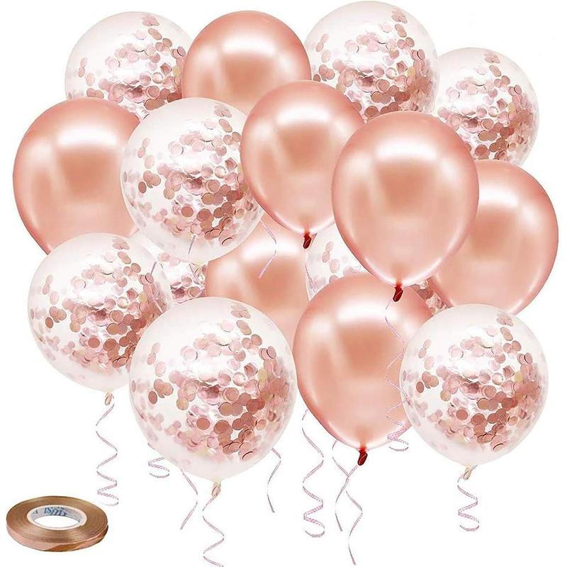 Rose Gold Confetti Latex Balloons, 60 Pack White Gold Balloon 12 inch Birthday Balloons with Gold Ribbon for Party Wedding Bridal Shower Decorations