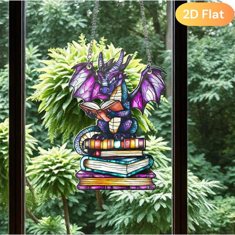 Fantasy Dragon Stained Glass Ornament, Book Dragon Acrylic Window Hanging, Decorative Dragon Wall Art, Perfect Fantasy Gift