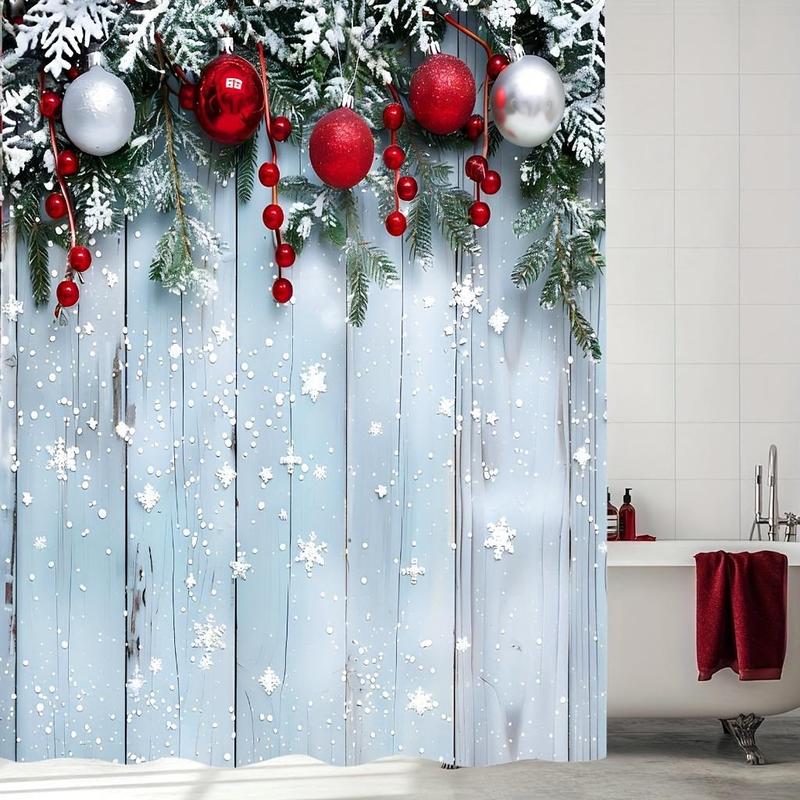 Christmas Themed Shower Curtain, 1 Count Waterproof Shower Curtain with 12 Hooks, Bathroom Decor Supplies for Home Hotel Salon Dormitory