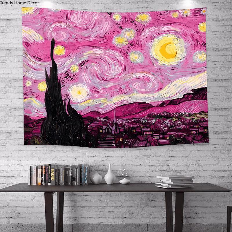 Christmas 2024 Ornament - Vibrant Red Van Gogh Starry Sky Tapestry - Soft Polyester Fabric, Decorative Wall Hanging for Bedroom, Home Party, Indoor and Outdoor Use, Ideal Gift for Friends, Boyfriends, Girlfriends squidward tapestry