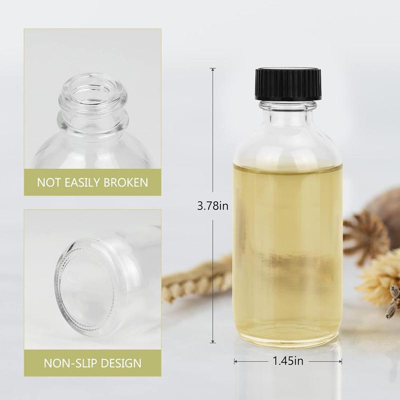 2OZ Small Glass Bottles with Lids and Funnels, 60ml Boston Round Glass Bottles, Perfect for Diy Essential Oils, Perfumes, Whiskey and Juices, 12 count Clear