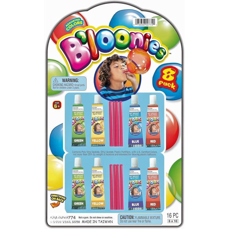 Bloonies Magic Plastic Bubbles Balloons Variety Pack (8 Tubes per Pack)|  Super Elastic | Blow Up Balloons with Straw | Party Favors and Gifts Fidget . 774-1A