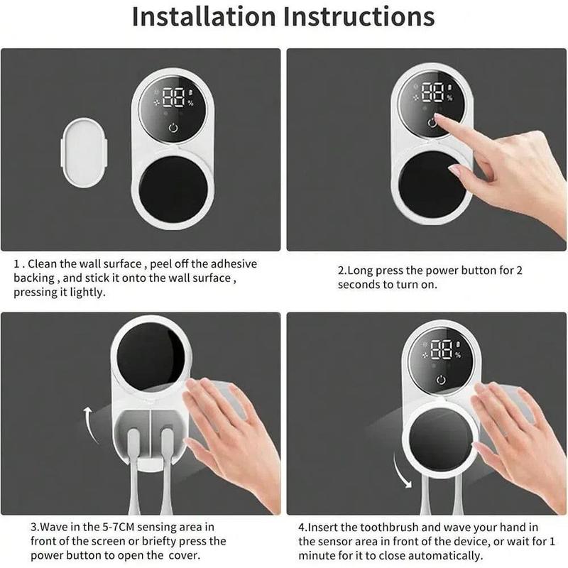 Wall Mounted Toothbrush Sterilizer, 1 Count USB Charging Couples Toothbrush Holder, Bathroom Supplies for Home Use