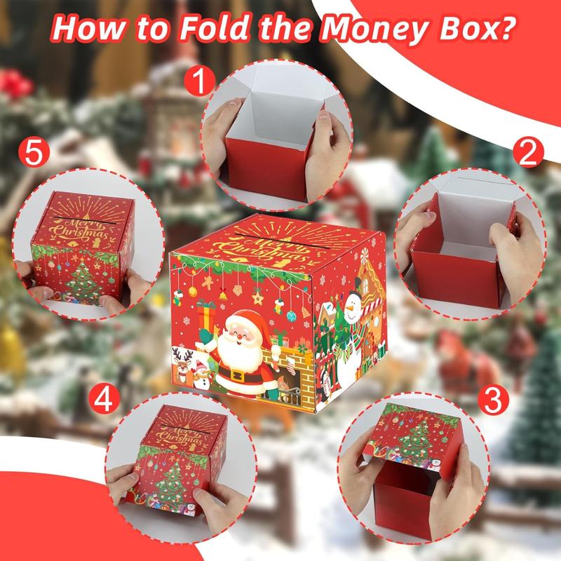 100Pcs Christmas Money Box for Cash Gift Pull - Christmas Surprise Money Gift Box for Boys Girls - DIY Money Pull Box with Transparent Bags - Best Gift for Kids Adults - Red