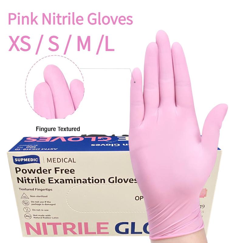 100PCS Pink Nitrile Gloves - Powder-Free, Latex-Free, Disposable, and Gentle on Hands - Ideal for Home Kitchen Cleaning, Food Handling, and General Purpose Use