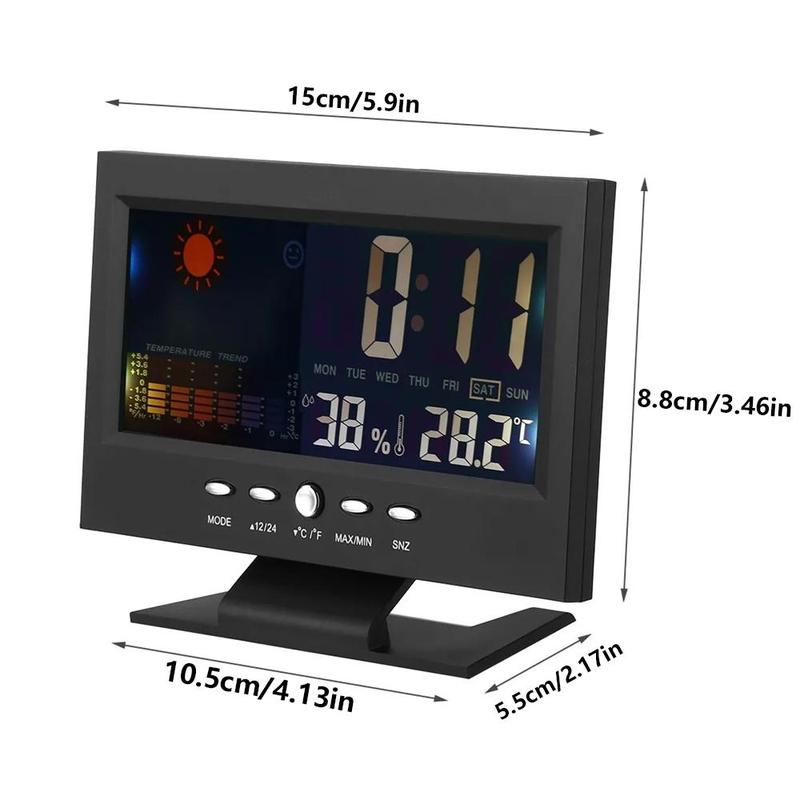 Auto Set Digital Alarm Clock | Color Display LCD Screen with Snooze Calendar Thermometer Hygrometer Weather Display | Large Digits LED, Easy to Read - Perfect for Nightstand or Desk