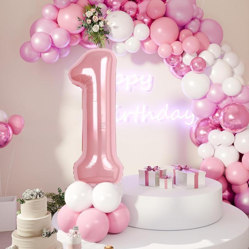 1 Balloon Number 40 Inch for Boy or Girl Big Pink 0-9 Foil Mylar Large 1 Number Balloon Happy 1st Birthday  Anniversary Decorations Supplies