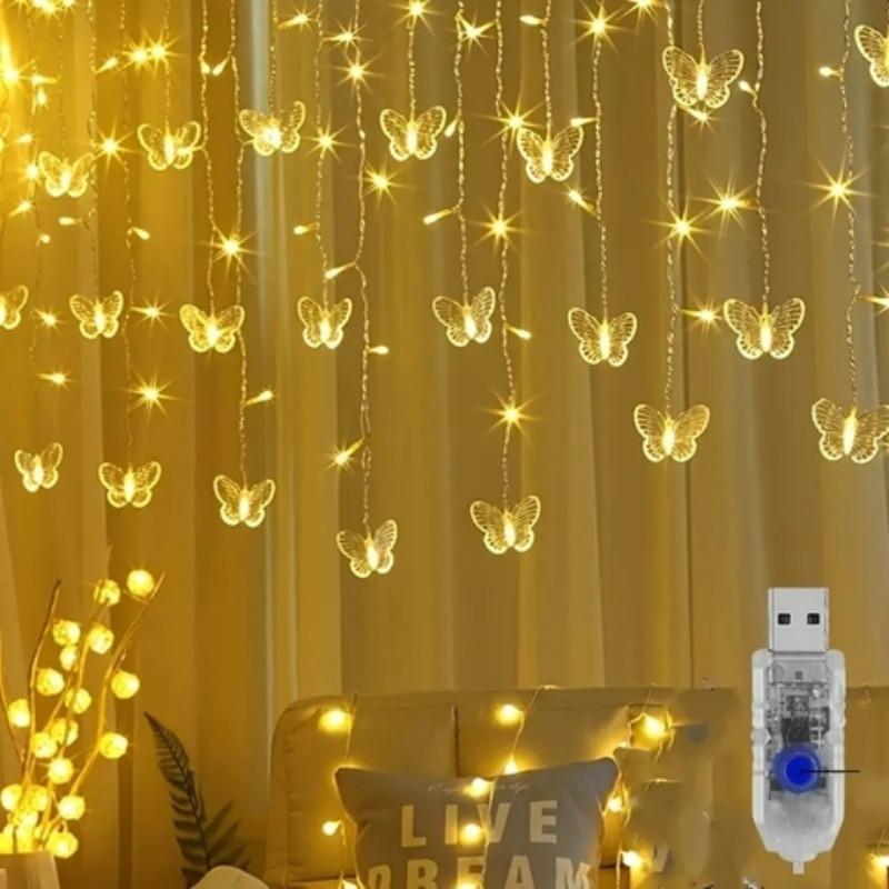 Christmas Butterfly Design String Light, 1 Count USB Charging 96 LED String Light with Remote Control, Decorative Light Room Decor for Home Party Wedding, Boyfriend Gift