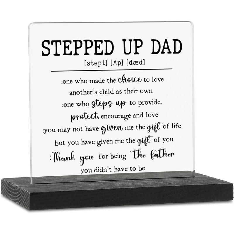 Stepped Up Dad Gifts From Son, Daughter, Christmas Birthday Father's Day Gifts for Step Dad, Bonus Dad, Stepfather from Daughter Son Wife Decorative Signs ZBB7