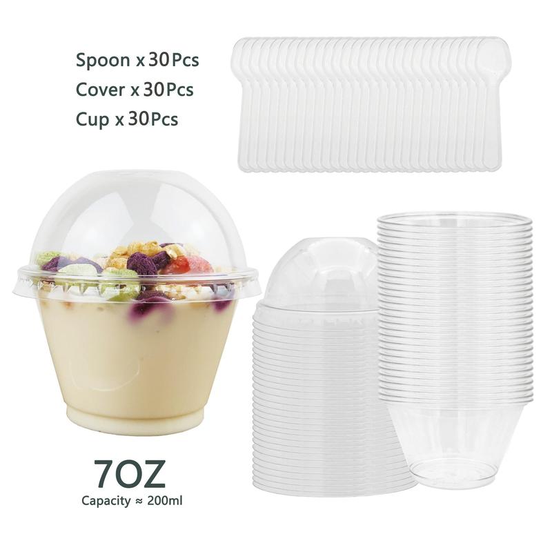 Clear Disposable Cup with Lid & Spoon, 30 Sets Party Cupcake Cup, Ice Cream Cups, Dessert Cups, Kitchen Accessories Multifunctional Pudding Cup for Dessert Baking Snack