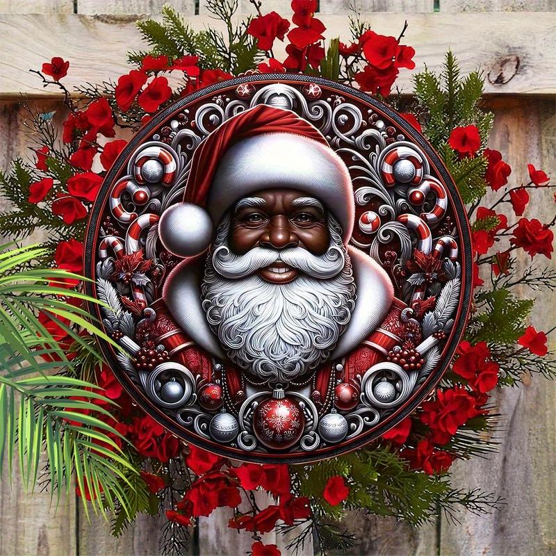 Round Wooden Hanging Decoration, 1 Count Santa Claus Pattern Hanging Ornament, Wall Decor for Home Living Room Bedroom, Festive & Party Supplies