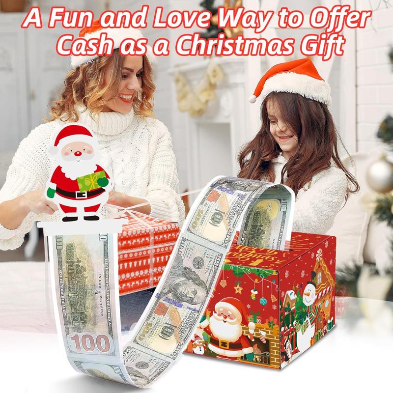 100Pcs Christmas Money Box for Cash Gift Pull - Christmas Surprise Money Gift Box for Boys Girls - DIY Money Pull Box with Transparent Bags - Best Gift for Kids Adults - Red