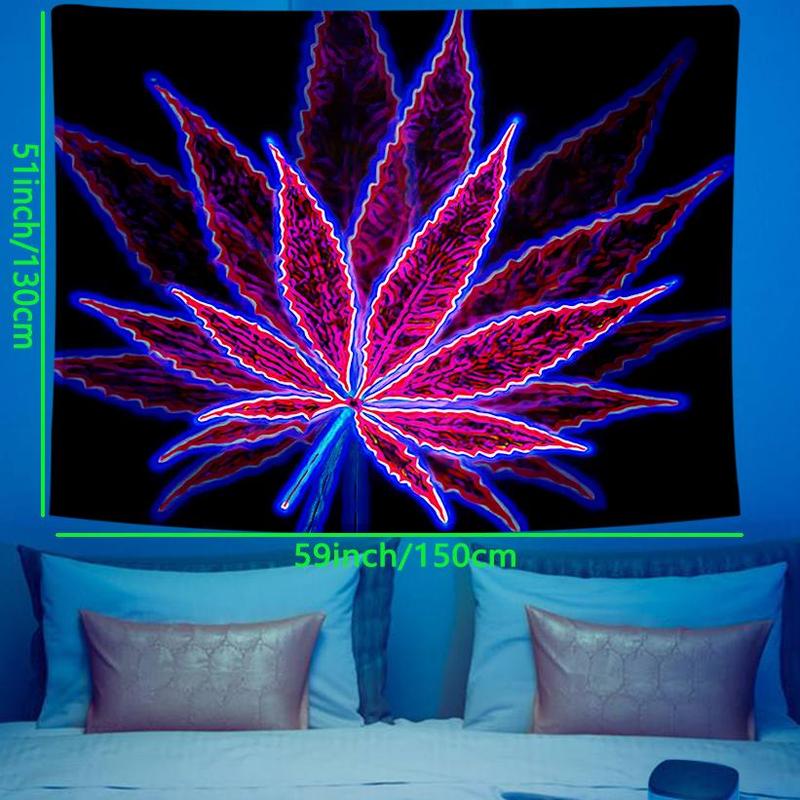 Leaf Shaped Fluorescent Tapestry, Wall Hanging Uv black Light Tapestry with Installing Accessories, Bathroom Halloween Decor, Wall Hanging Decor for Living Room Dorm, Home Decor, Fall Decor, Halloween Accessories, Bedroom Decor for Christmas Gift