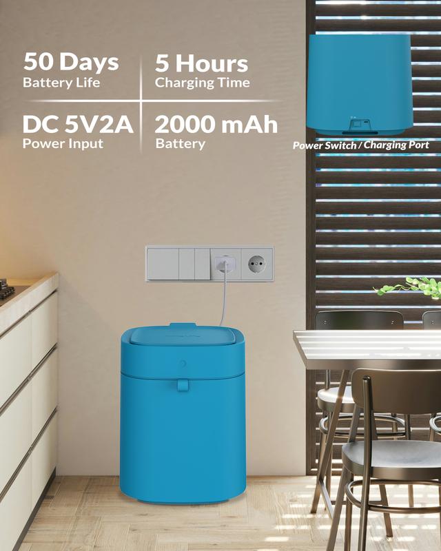 IntreLife Smart Trash Can, Self-Sealing, Self-Changing Motion Sensor Wastebasket in Fire Opal Teal, Rechargeable Lid for Living Room and Bedroom automatic motion