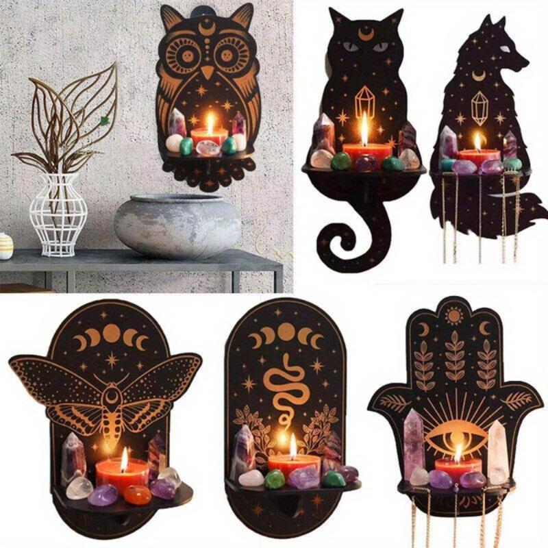 Wooden Animal Plant Design Wall Hanging Candle Holder, 1 Count Creative Design Wall Mounted Candle Holder, Home Decor for Living Room Bedroom Office Dining Room