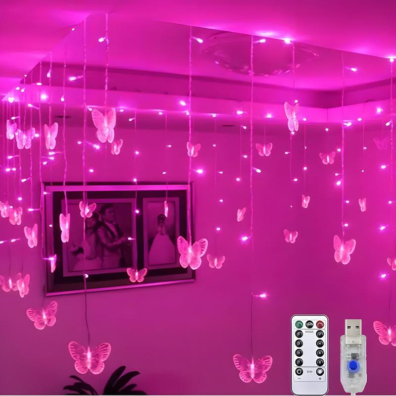 Christmas Butterfly Design String Light, 1 Count USB Charging 96 LED String Light with Remote Control, Decorative Light Room Decor for Home Party Wedding, Boyfriend Gift