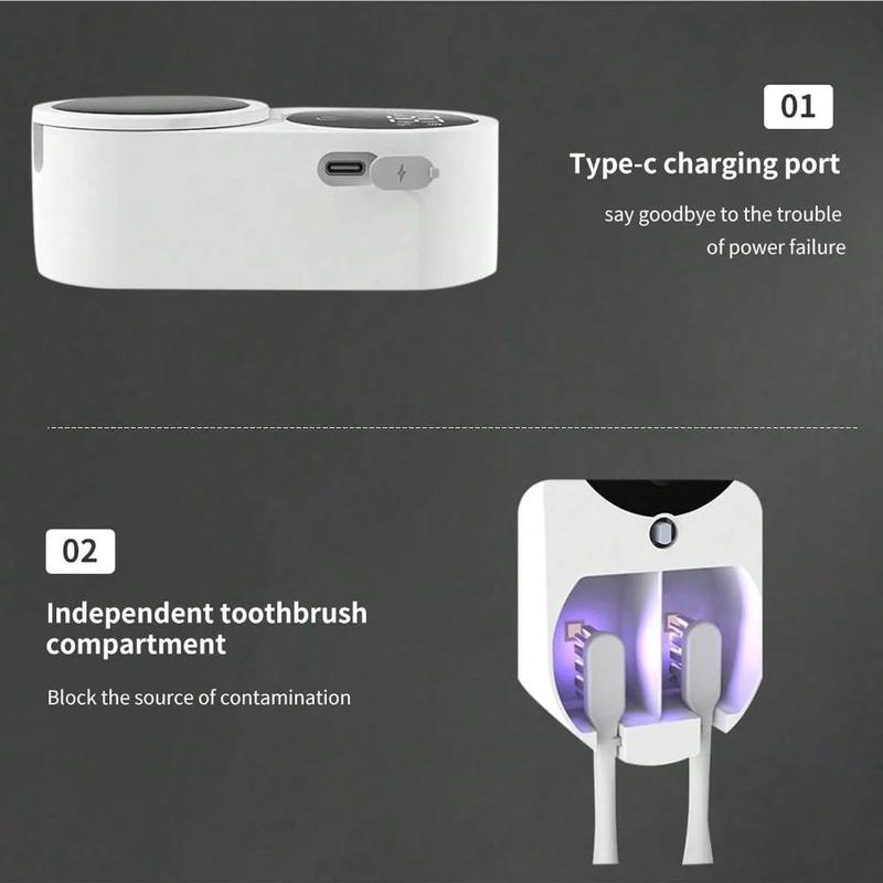 Wall Mounted Toothbrush Sterilizer, 1 Count USB Charging Couples Toothbrush Holder, Bathroom Supplies for Home Use