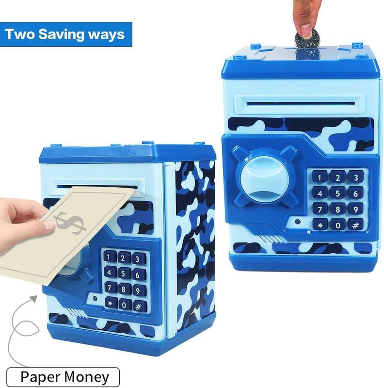 Piggy Banks for ,  Password Code Money Banks ATM Banks Box   for  Boys and Girls (Camouflage Blue)