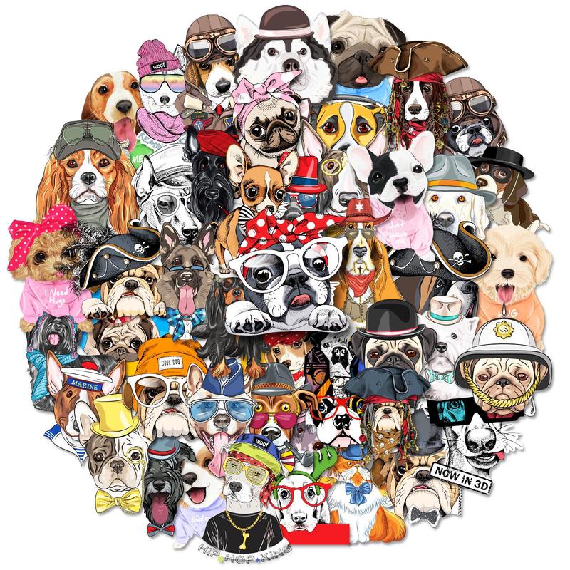 Self-adhesive Doodle Decorative Stickers, 50pcs Cute Dog Pattern Waterproof Sticker for DIY Ornaments,. Laptop, Water Bottle, Journal, Car Decor, Puppy Design Car Stickers Decals