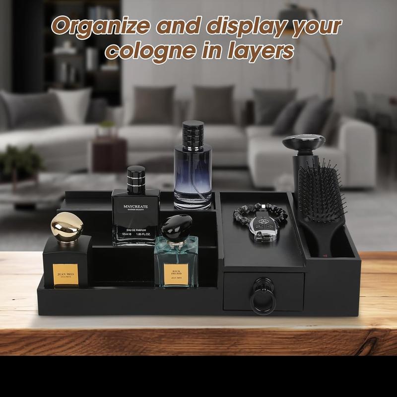 Organizer for Men 3 Tier Cologne Stand Cologne Holder with 2 Hidden Compartment, Wooden Perfume Organizer Cologne Display Shelf, Perfume Holder, Dresser Organizer