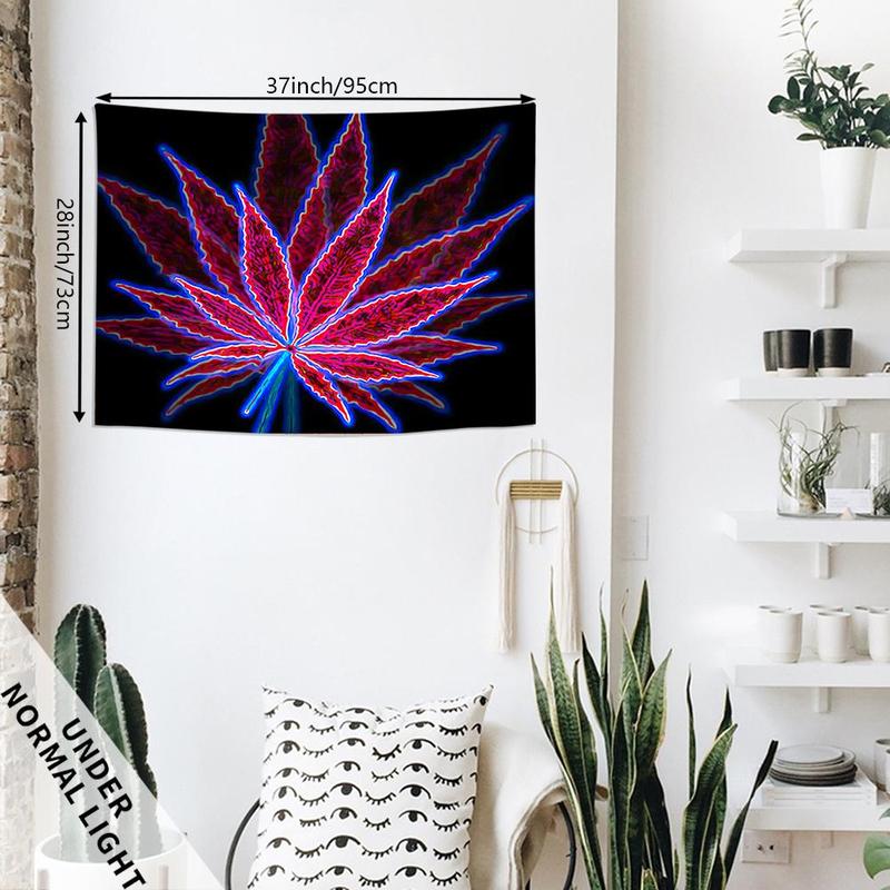 Leaf Shaped Fluorescent Tapestry, Wall Hanging Uv black Light Tapestry with Installing Accessories, Bathroom Halloween Decor, Wall Hanging Decor for Living Room Dorm, Home Decor, Fall Decor, Halloween Accessories, Bedroom Decor for Christmas Gift