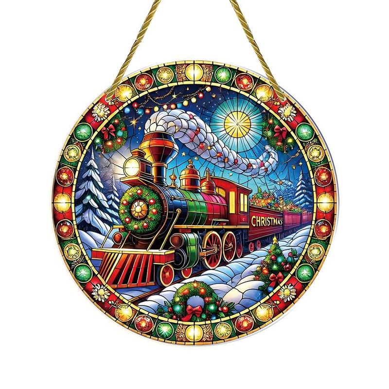 Train Pattern Hanging Decor, 1 Count Colorful Glass Window Hanging Ornament, Art Decoration for Home Wall, Bedroom, Garden, Patio