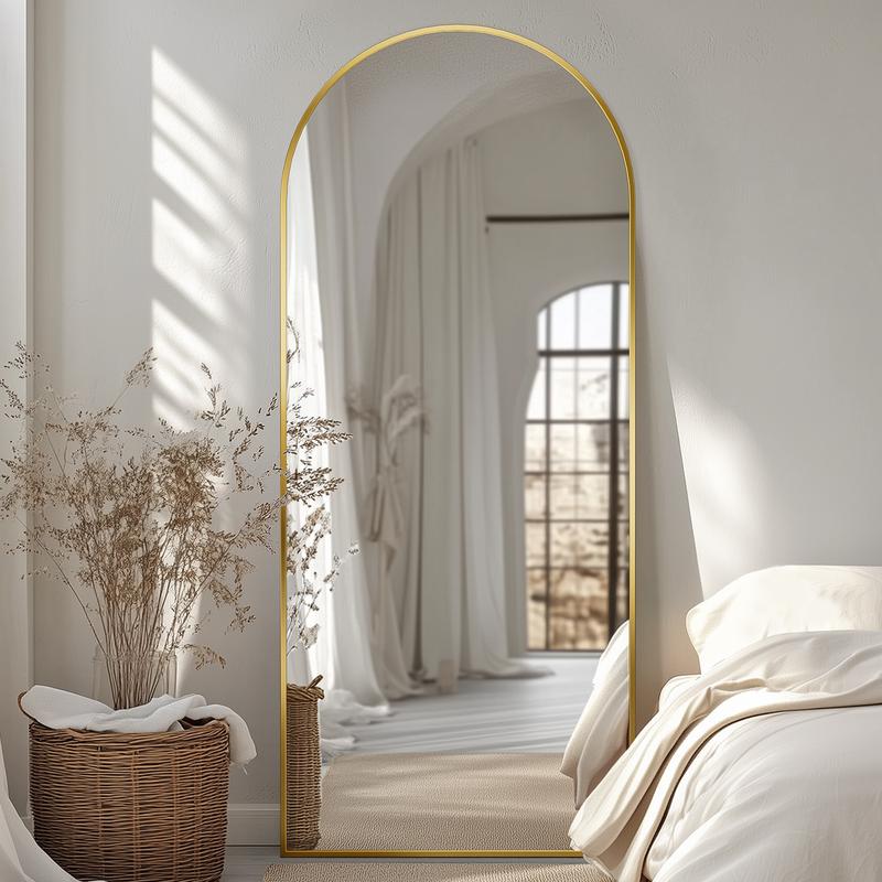 Full Length Mirror, Arched Floor Mirror Freestanding, Floor Standing Mirror Full Body Mirror with Stand for Bedroom, Hanging Mounted Mirror for Living Room Cloakroom