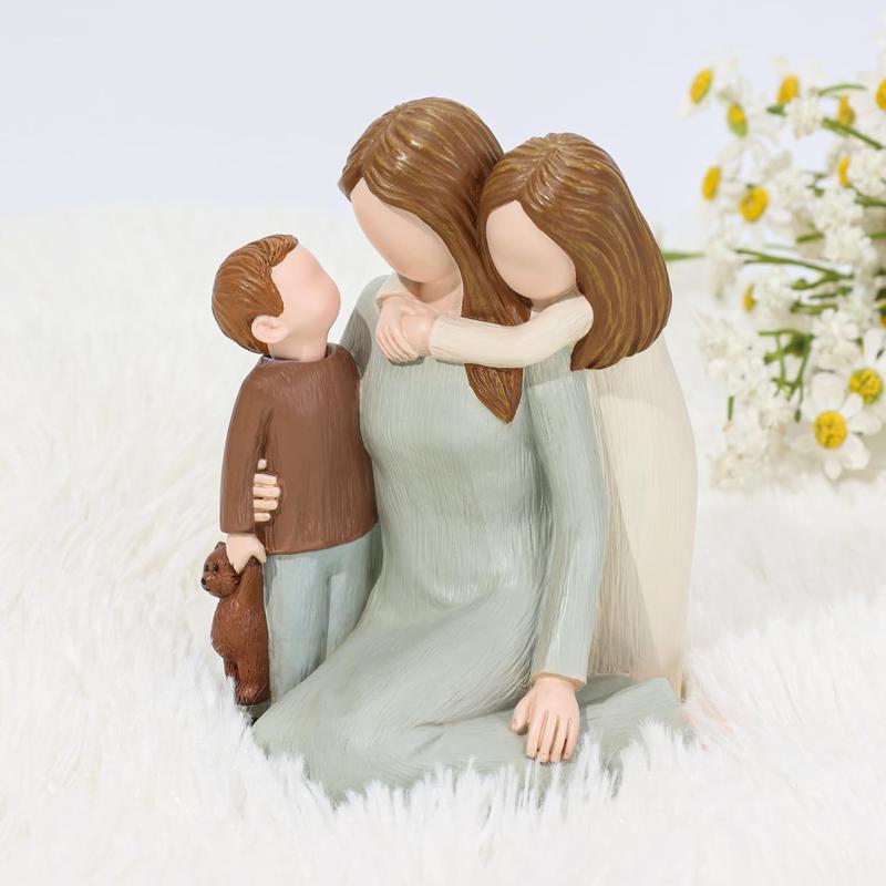 Mom and Kids Figurine, 1 Count Sculpted Hand-painted Mother and Two Children Statue, Home Decor Supplies for Living Room Bedroom Office