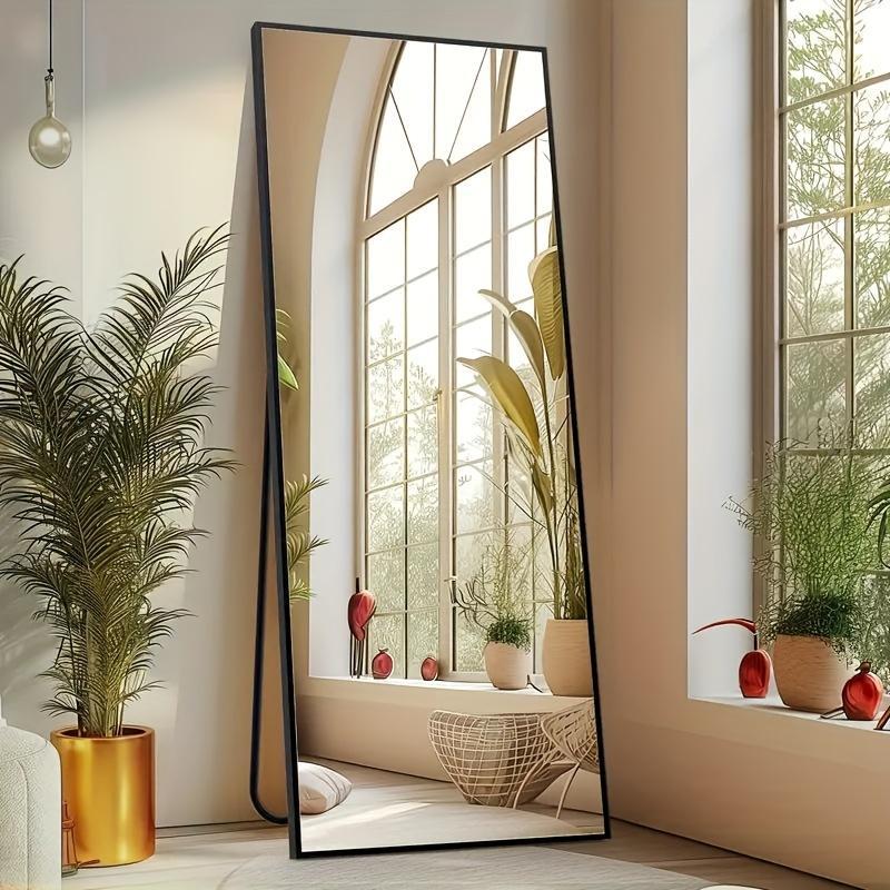 Arched Full Length Mirror, Full Body Mirror With Stand, Hanging Or Leaning For Wall, Aluminum Alloy Thin Frame Floor Standing For Hotels And Bathrooms