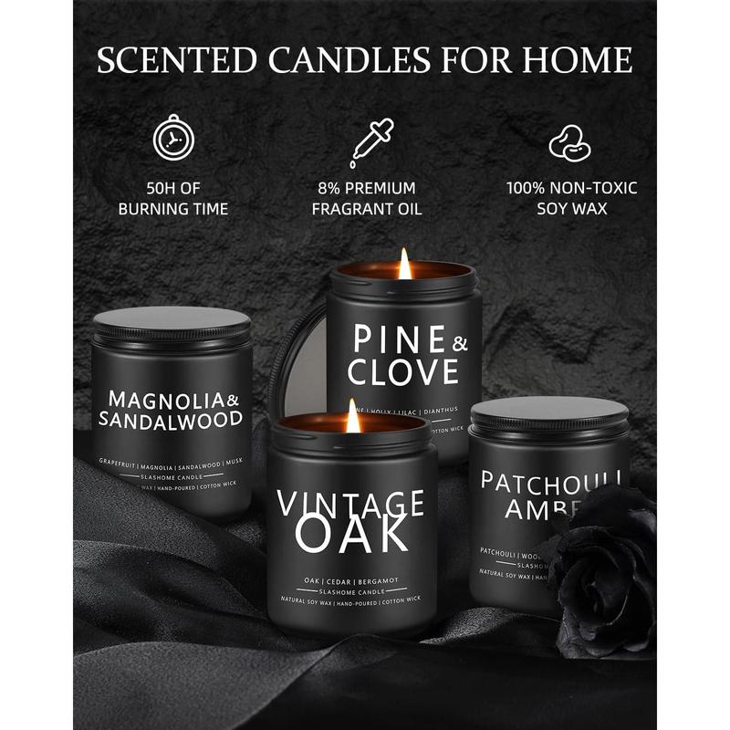 Scented Candles for Men - 4 Pack Scented Candles Gifts for Men, Dad, Boyfriend - 50 Hours Long Burning Soy Candles for Home Scented