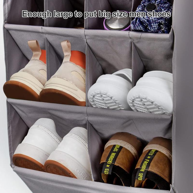 2 Pack Over the Door Shoe Organizer, Hanging Pantry Organizer, Storage Rack For Closet,12 Large Pockets and 2 Larger Storage Various Compartments with 6 Hooks, Home Accessories, Grey door shoe