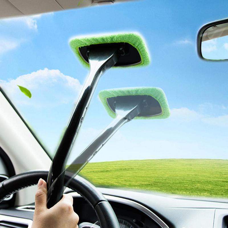 Glass Washer Brush for Dry & Moist Wipe, Adjustable Glass Cleaning Brush with Long Handle, Car Windshield Brush, Car Window Cleaning Tool, Cleaning Gadgets