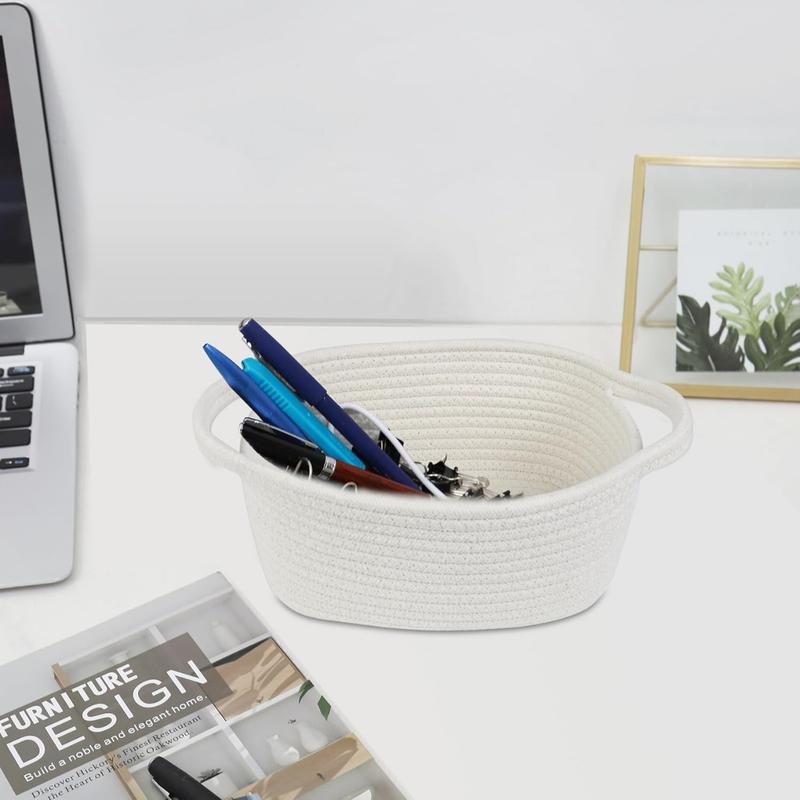 Small Storage Basket, Mini Basket, Cute Tiny Cotton Rope Woven Basket,Shelf Basket,Boho Decorative Basket for Living Room,Empty Gift Basket - XS,White