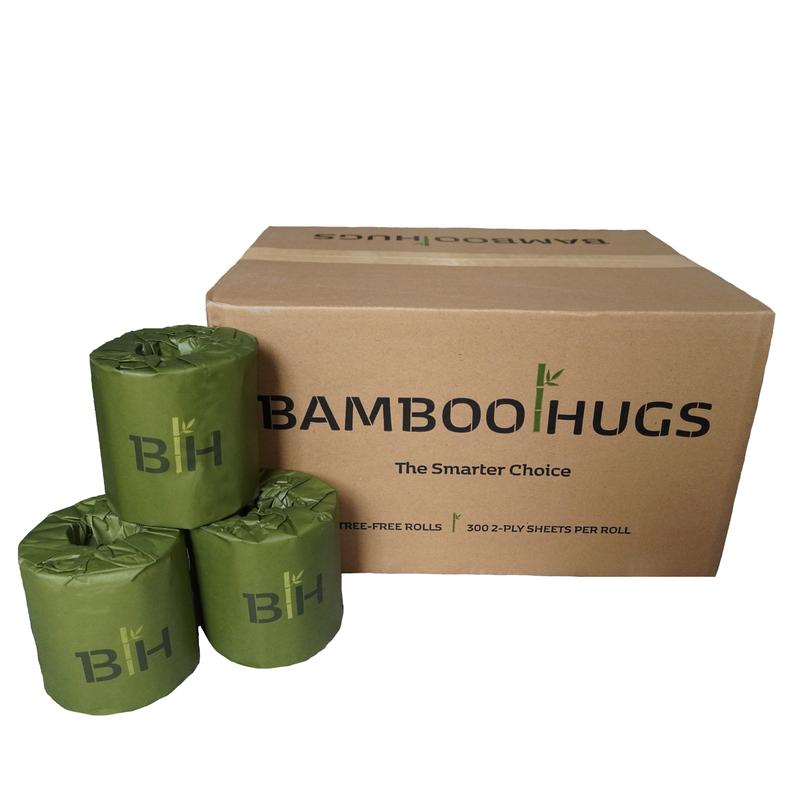 Bamboo Hugs Natural Bamboo Toilet Paper - 24 Rolls - Ultra-Soft Virgin Bamboo Toilet Paper (2 Ply, 300 Sheets) Wipes