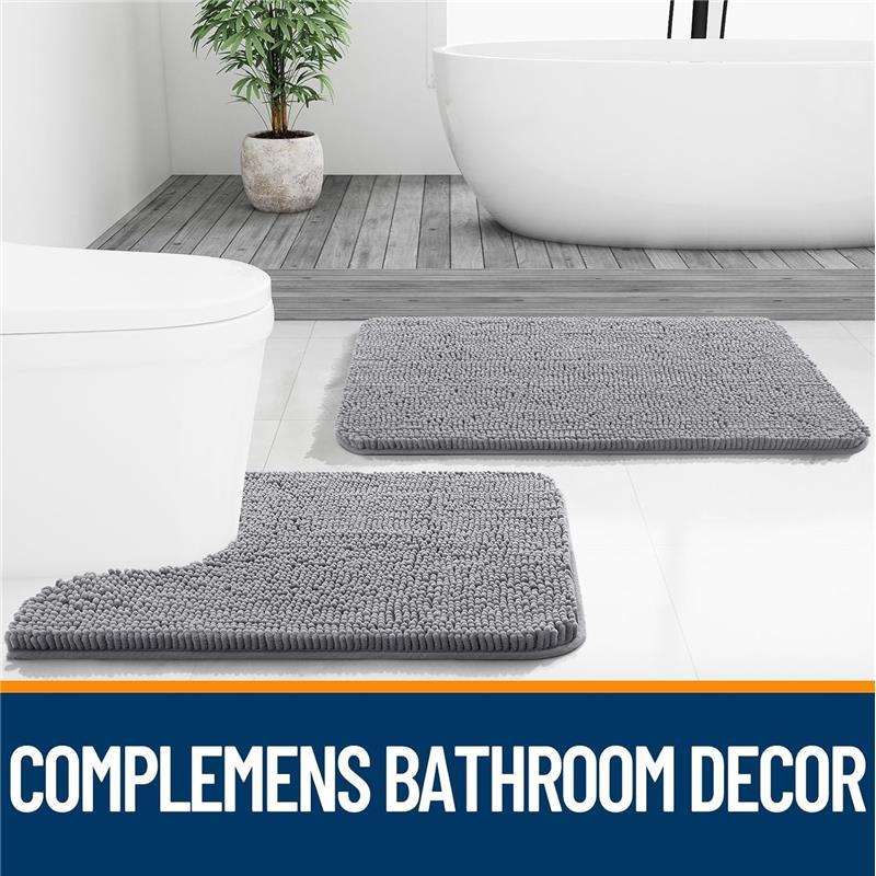 Bathroom Rugs 30x20, Extra Soft Absorbent Chenille Bath Rugs, Rubber Backing Quick Dry, Machine Washable Bath Mats for Bathroom Floor, Tub and Shower, Home Decor Accessories, Grey