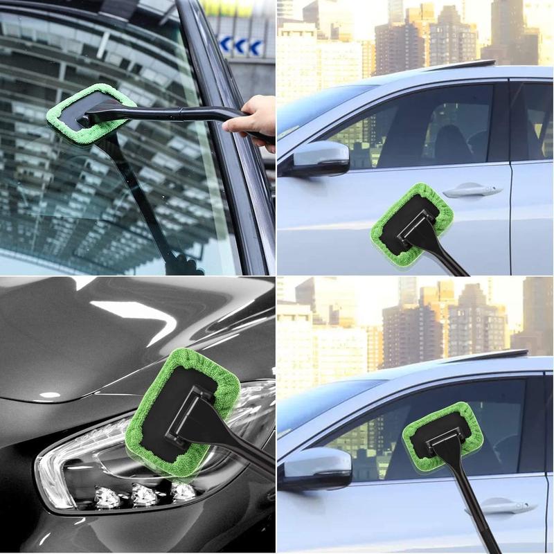 Glass Washer Brush for Dry & Moist Wipe, Adjustable Glass Cleaning Brush with Long Handle, Car Windshield Brush, Car Window Cleaning Tool, Cleaning Gadgets