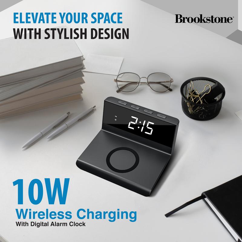 Brookstone 10W Wireless Charging Digital Alarm Clock