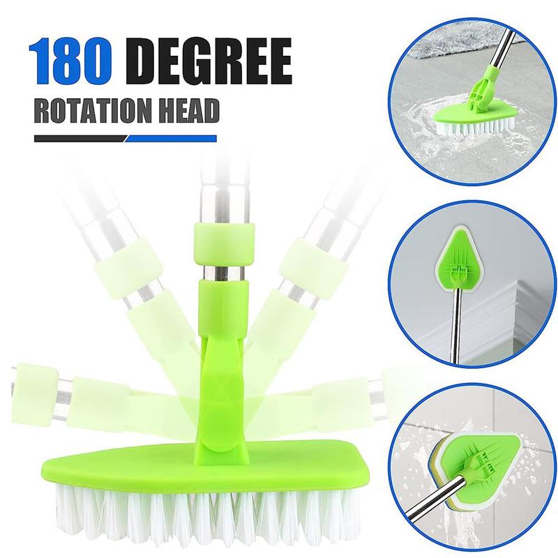 Bathroom Bathtub Cleaning Brush, 1 Count 3 in 1 Rotatable Floor Cleaning Brush, Summer Long Handle Extendable Floor Scrub Brush, Including 1 Stiff Bristles and 3 Spongy Brushes, Household Cleaning Tool