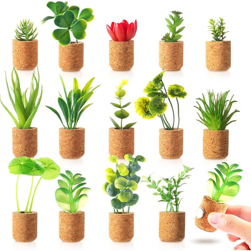 Plant Fridge Magnets-Mini Succulent Artificial Plants Refrigerator Magnets Potted Magnet Stickers Cute for Magnet Boards Fridge Home Office Decor