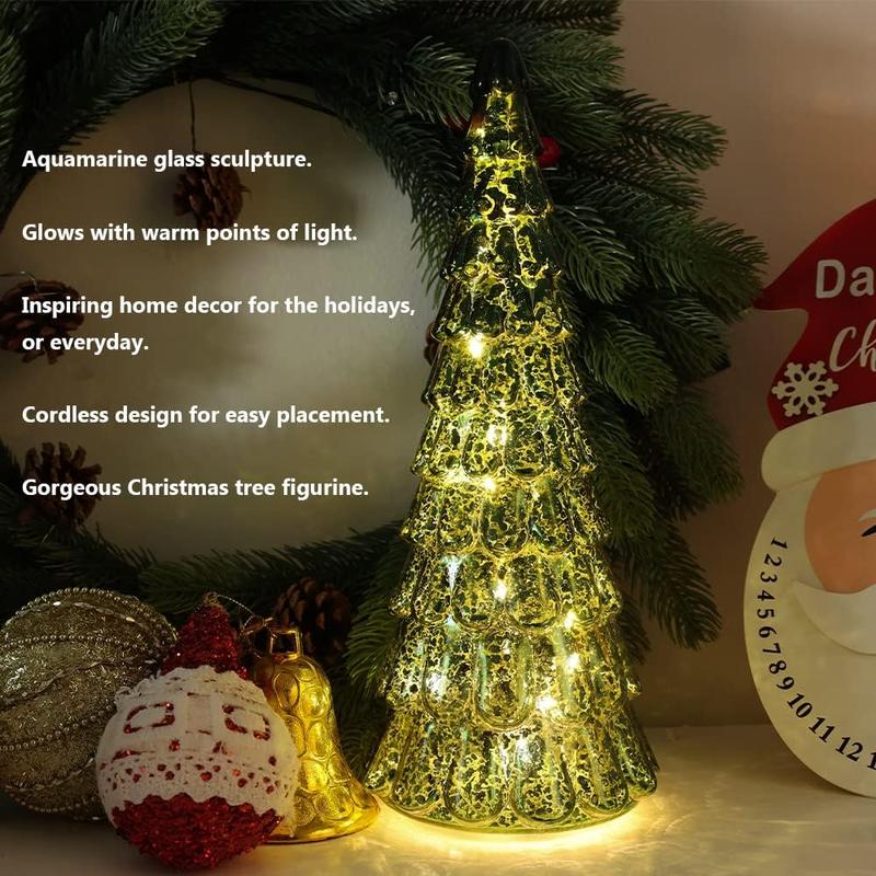 Christmas Decorations for The Home, 3 pcs Sparkling Glass Christmas Tree with LED Lights and Timer, Tabletop Christmas Tree Decor, Xmas Tree Decorations for Fireplace, Home Decor Indoor Ornaments