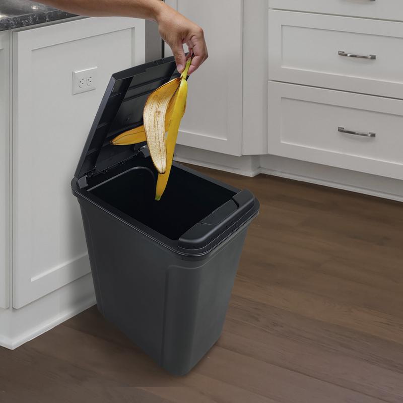 Mainstays 7.6 Gallon Kitchen Trashcan, Plastic Touch Top Lid Trashcan, Black, Size: 14.17