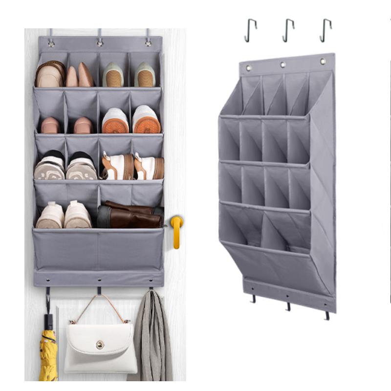 2 Pack Over the Door Shoe Organizer, Hanging Pantry Organizer, Storage Rack For Closet,12 Large Pockets and 2 Larger Storage Various Compartments with 6 Hooks, Home Accessories, Grey door shoe