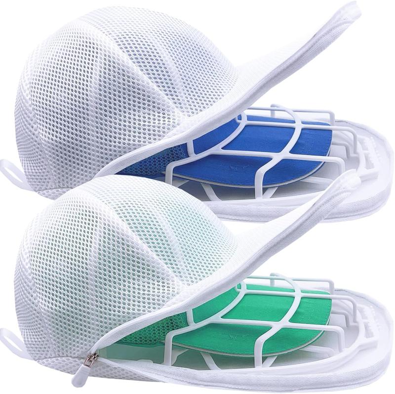 Hat Washer for Washing Machine, Cap Washer with Mesh Bags, Hat Washer for Baseball Caps, Hat Cleaner Cleaning Protector Cage (White - 2 Pack)