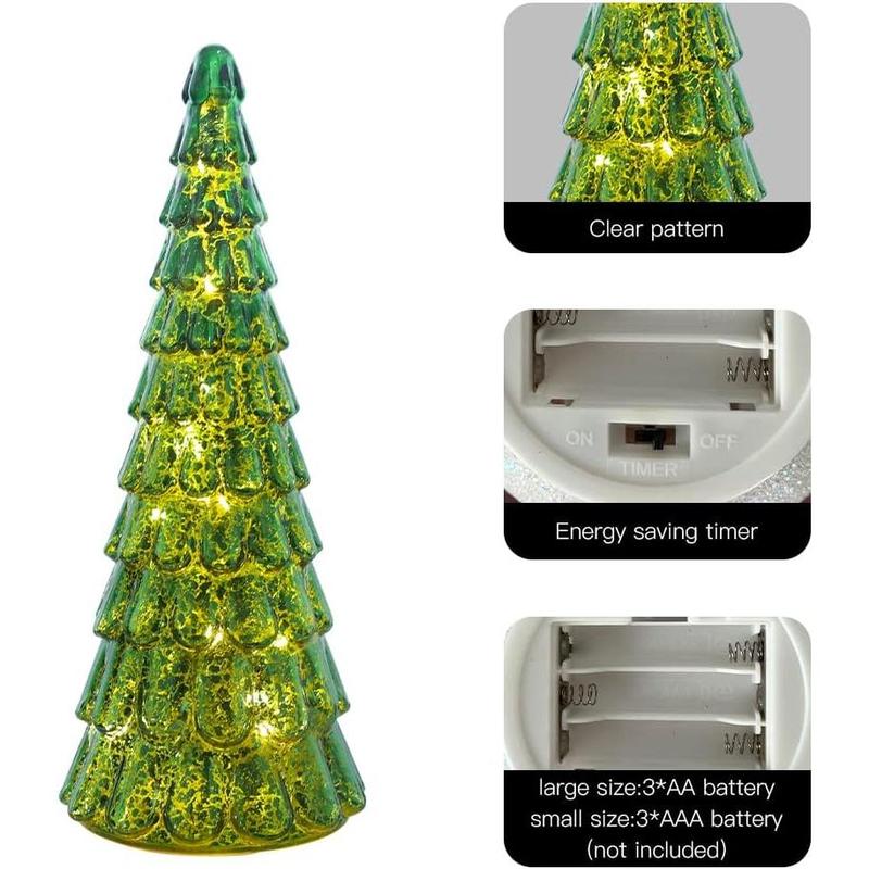 Christmas Decorations for The Home, 3 pcs Sparkling Glass Christmas Tree with LED Lights and Timer, Tabletop Christmas Tree Decor, Xmas Tree Decorations for Fireplace, Home Decor Indoor Ornaments