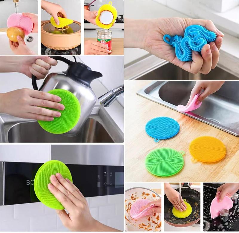 Silicone Dish Scrubber, 12 Count Silicone Sponge Dish Brush, Food Grade BPA Free Cleaning Kitchen Pack Pot