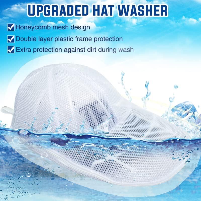 Hat Washer for Washing Machine, Cap Washer with Mesh Bags, Hat Washer for Baseball Caps, Hat Cleaner Cleaning Protector Cage (White - 2 Pack)