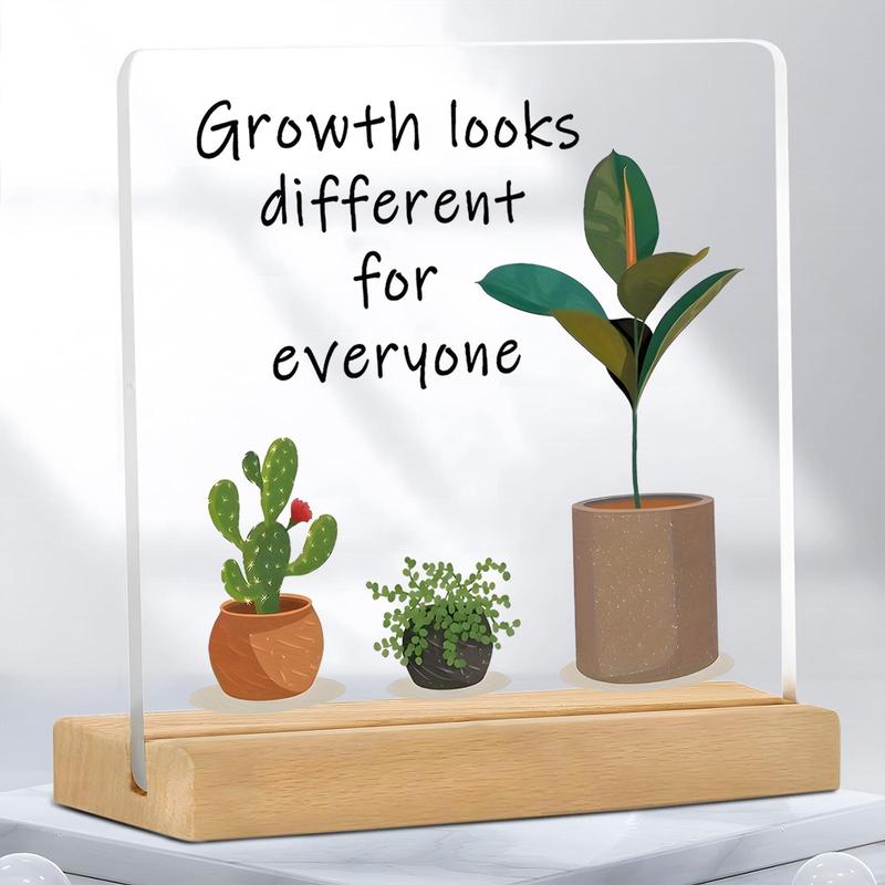 Growth Looks Different for Everyone Motivational Acrylic Ornament, Inspirational Acrylic Plaque, Decorative Plaque for Home Bedroom & Office Desk